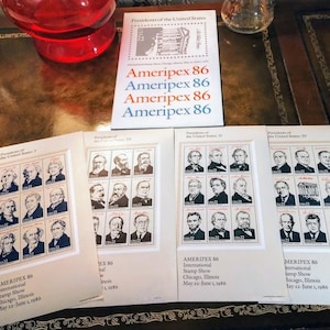 AMERIPEX &#39;86 Presidents of the United States Stamp Set - Vintage 1986 International Stamp Show Memorabilia – 36 U.S. Presidents Stamps
