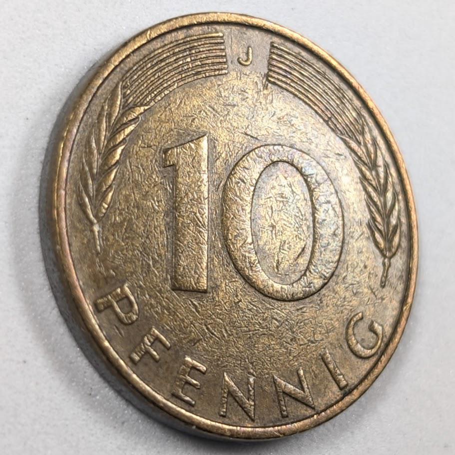 1971 10 Pfennig Coin - Vintage German Collectible - Oak Branch Design - VF Grade