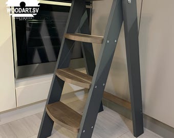 Wooden folding ladder made of beech, step ladder for kitchen,library,garden,garage. Functional step stool. Handcrafted ladder for gift.