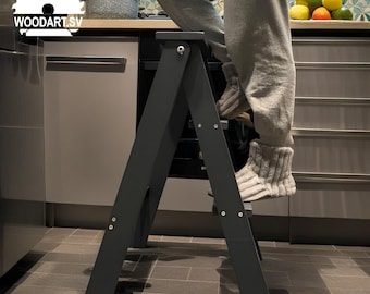 Wooden folding ladder made of beech, step ladder for kitchen,library,garden,garage. Functional step stool. Handcrafted ladder for gift.