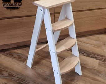 Wooden folding ladder made of beech, step ladder for kitchen,library,garden,garage. Functional step stool. Handcrafted ladder for gift.