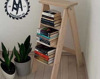 Wooden folding ladder made of beech, step ladder for kitchen,library,garden,garage. Functional step stool. Handcrafted ladder for gift.