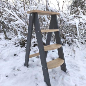 Wooden folding ladder made of beech, step ladder for kitchen,library,garden,garage. Functional step stool. Handcrafted ladder for gift.