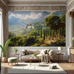 Greco-Roman Landscape Wall Mural: Vintage Scenic Peel and Stick Wallpaper