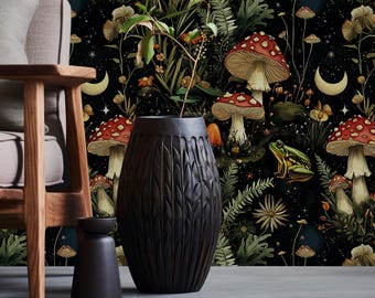 Mushroom Forest Wallpaper: Dark Botanical Peel and Stick Wall Mural