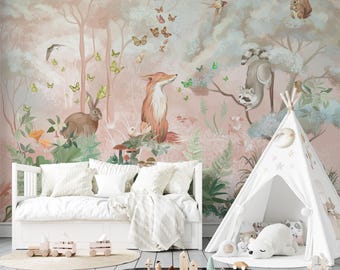 Woodland Animals Wallpaper: Enchanting Forest Peel and Stick Wallpaper