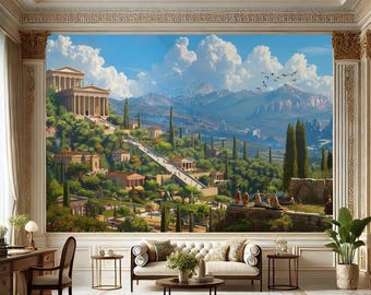 Ancient Greek Landscape Wallpaper: Peel & Stick Architecture Mural