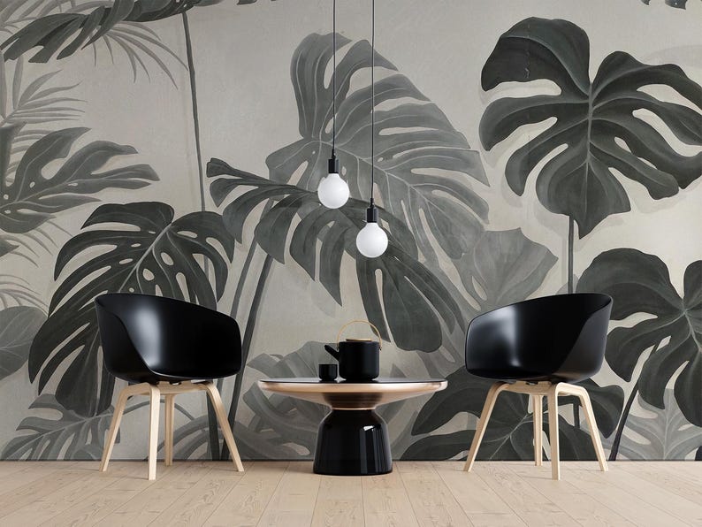 Monstera Leaf Wallpaper Mural: Tropical Jungle Peel and Stick Decor - Etsy