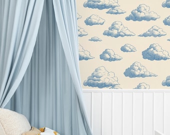 Papel tapiz de nube azul: decoración serena para habitación infantil, despegable y pegable