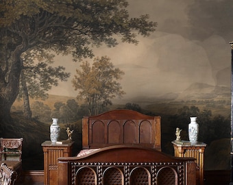 Vintage Rural Landscape Wallpaper: Scenic Peel and Stick Wallpaper