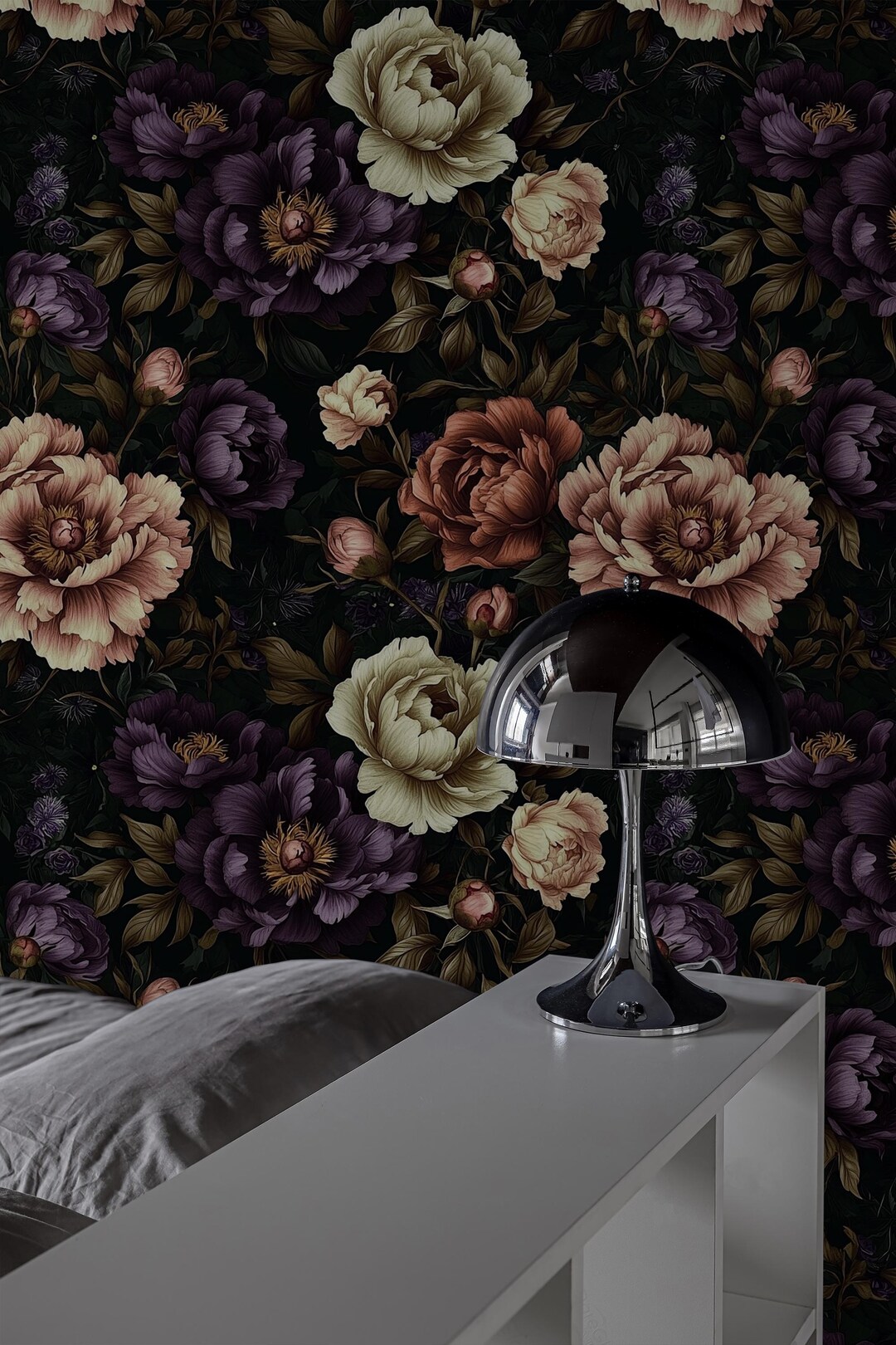 Dark Floral Peony Wallpaper: Vintage Style, Removable Peel and Stick - Etsy