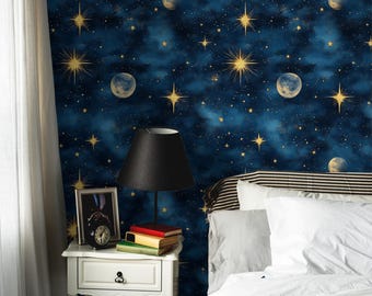 Celestial Night Sky Wallpaper: Stars, Moon, Galaxy (Peel and Stick)