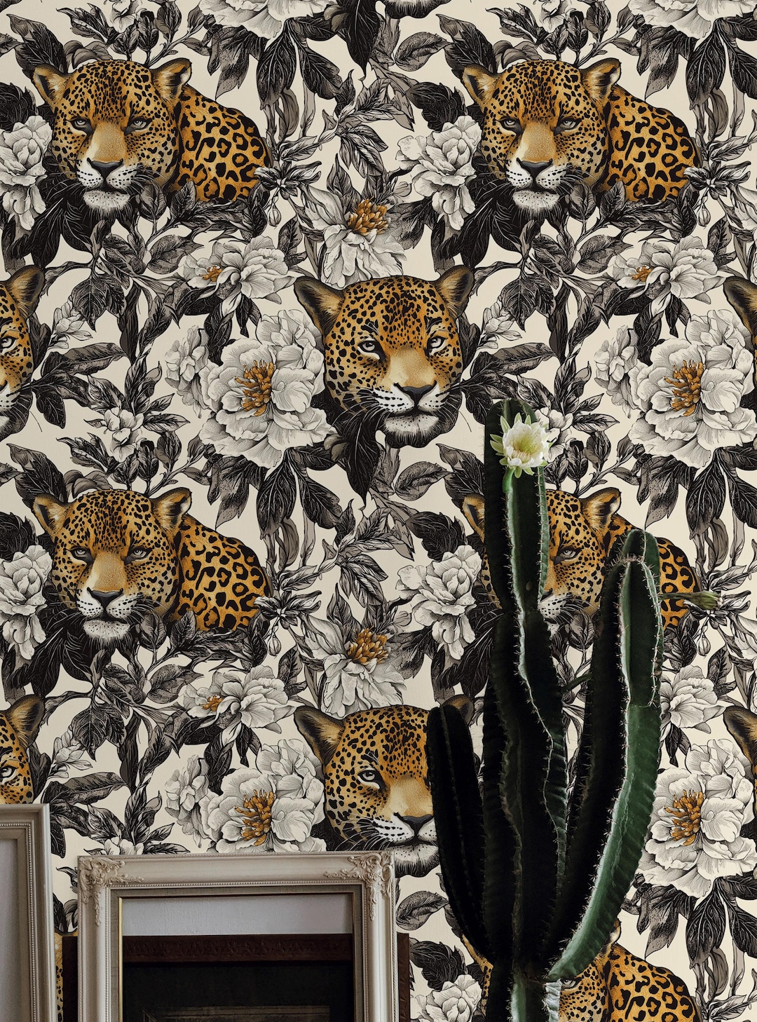 Leopard Floral Wallpaper: Exotic Animal Print, Peel and Stick - Etsy