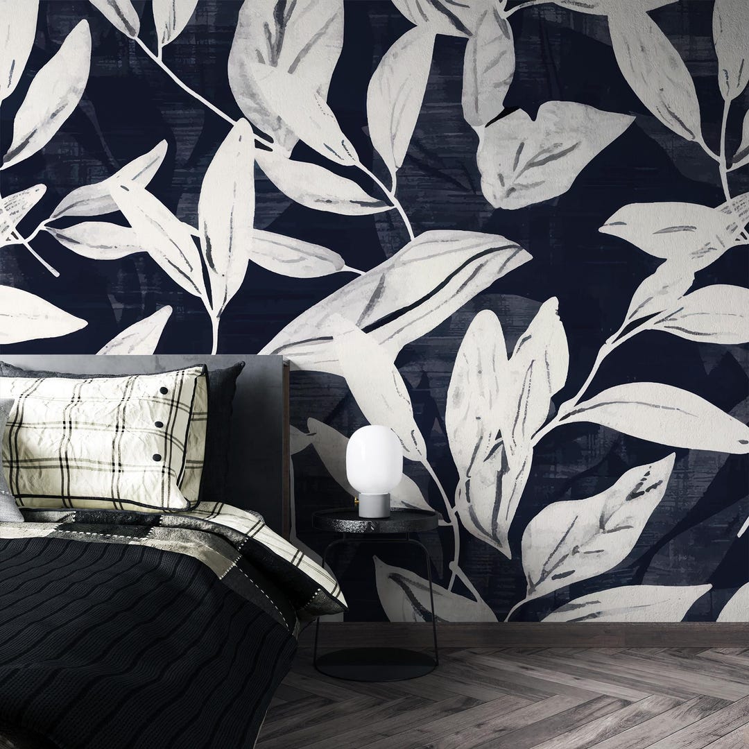 Monochrome Leaf Wallpaper: Modern Black and White Peel and Stick Wall ...