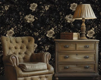 Schwarz und Gold florale Tapete