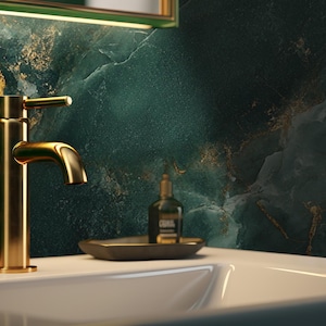 Emerald Green & Gold Marble Wallpaper - Luxury Accent Wall Decor / Removable Wallpaper , Peel and Stick Wallpaper , Wall Mural