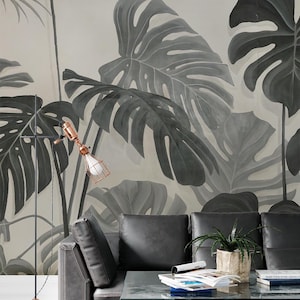 Monstera Blatt Tropisches Wandbild - Modernes Dschungel-Wanddekor / abziehende Tapete