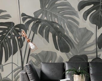 Monstera Leaf Wallpaper Mural: Tropical Jungle Peel and Stick Decor