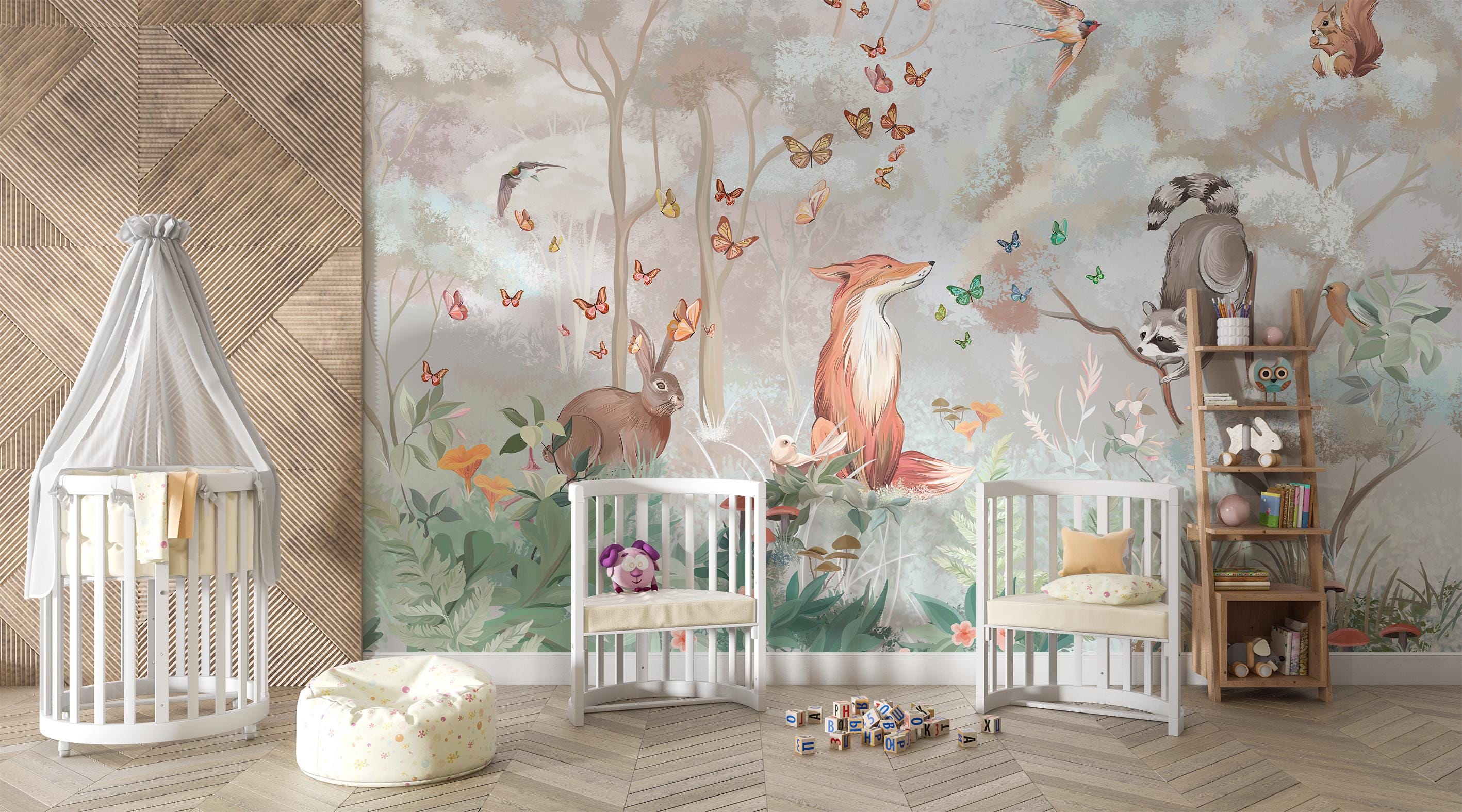 Enchanted Forest Nursery Wallpaper: Whimsical Animals, Pastel Mist ...