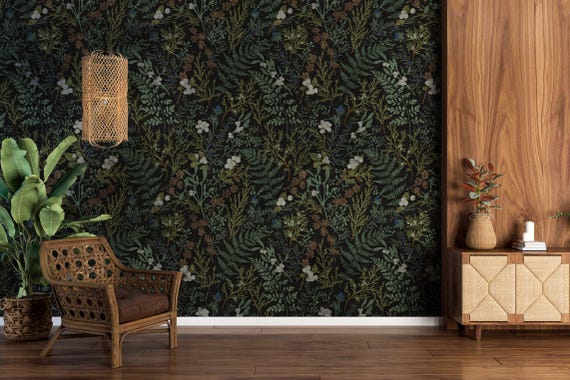 Fern Botanical Wallpaper: Vintage Dark Magical Forest, Peel and Stick