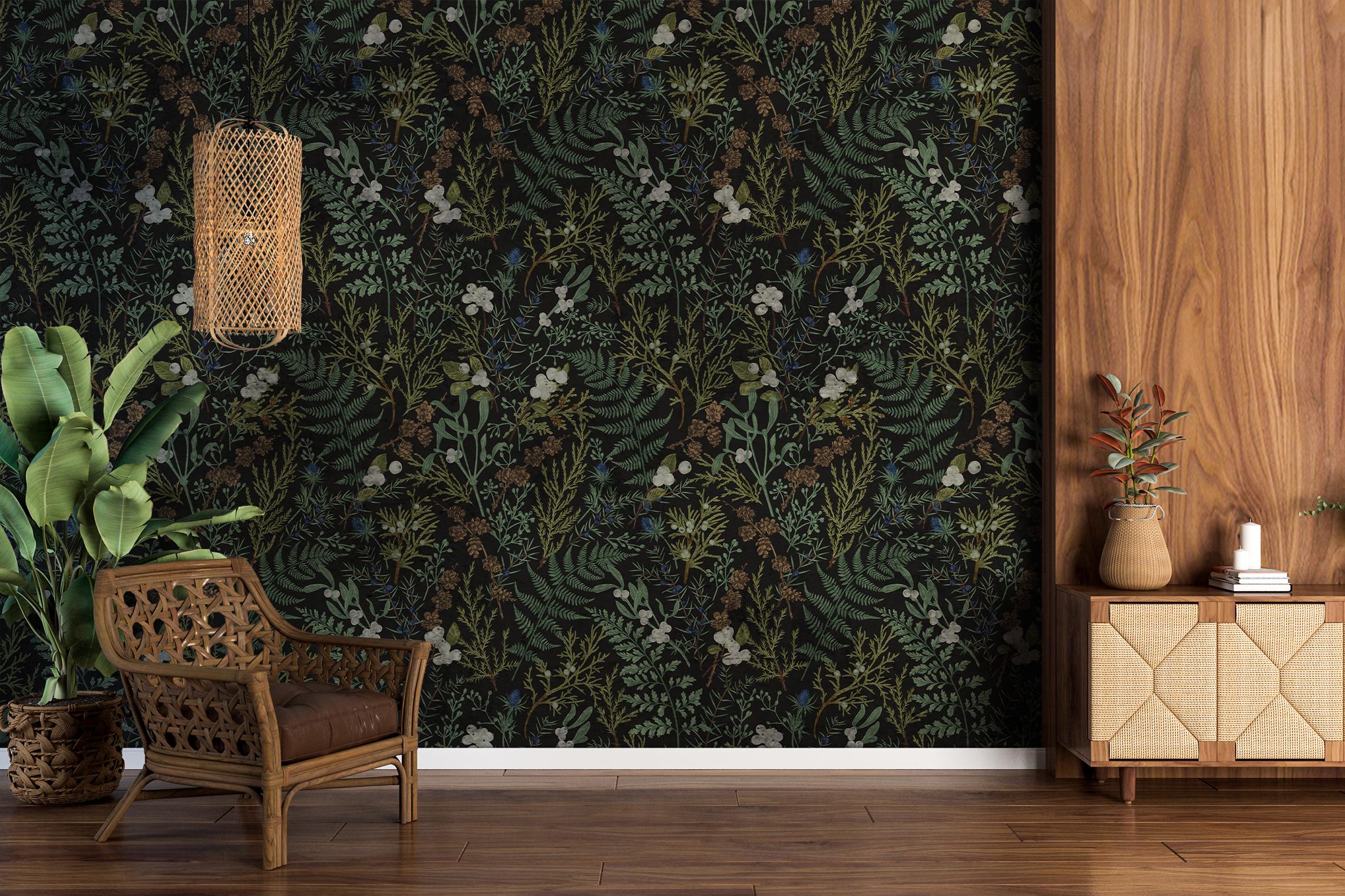 Fern Botanical Wallpaper: Vintage Dark Magical Forest, Peel and Stick