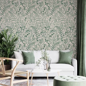 Green Botanical Fern Leaf Wallpaper - Nature-Inspired Wall Decor / Peel and Stick Wallpaper , Removable Wallpaper , Wall Mural