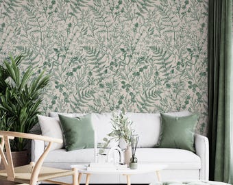 Green Fern Leaf Wallpaper: Botanical Peel and Stick Wall Mural