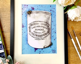Scottish Keillers Dundee Marmalade Watercolour Print Home Decor A4/A5 mounted/unmounted Giclee Print Scotland Gifts