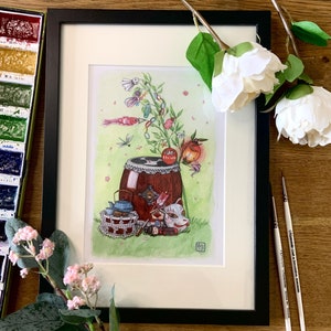 Spirit of Japan-Watercolour Print-A5 Mounted Giclee Wall Art Print- Japanese Taiko Gifts