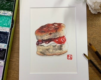 Wee Scone A6 Scottish Watercolour Print Wall Art Kitchen Home Decor Mounted Giclee Gift