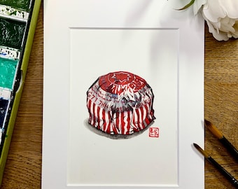 Scottish Tunnocks Teacake Watercolour Home Decor Giclee Print 7x5in Mounted-Scotland Gifts