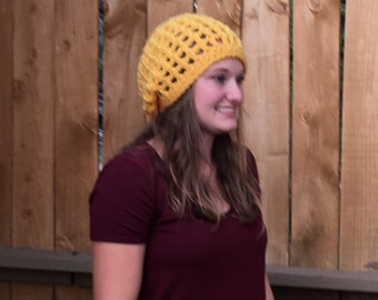 Slouchy Crochet Hat - Slouchy Yellow Hat - Slouch Hat - Yellow Waffle Cone Hat