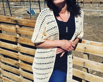 Sandbar Cardi - Crochet Cotton Cardigan - Boho Style