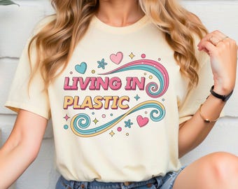 Życie w plastiku PNG Cyfrowe pobieranie Retro Y2K Dziewczęcy projekt koszulki Cottagecore Sublimacja Plik Różowe Estetyczne Wirujące Serca Trendy Sztuka