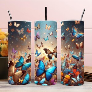 Colorful Butterfly Tumbler Wrap 20 oz Skinny Tumbler Sublimation Design Digital Download Instant Download Butterfly PNG Tumbler Wrap Design