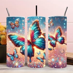 Glitter Butterfly Tumbler Wrap 20 oz Skinny Tumbler Sublimation Design Digital Download Instant Download PNG Sparkle Tumbler Wrap Design