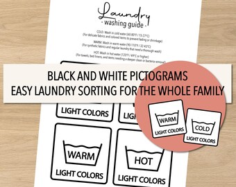 Wäsche Piktogramme zum Ausdrucken – Wäsche Sortierkarten | Black & White Labels für die Waschküche