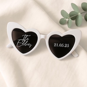 Personalised Wedding Heart Shaped Glasses | Personalised Sunglasses Decal | Hen Party | White Sunglasses | Viral TikTok Sunglasses | Favours
