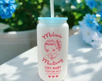 Melanie Martinez Blue Crybaby Milk 16oz Glass Can | Singer Cup | Reusable 16oz Glass | Gifts for Melanie Fans | Cute Drinkware