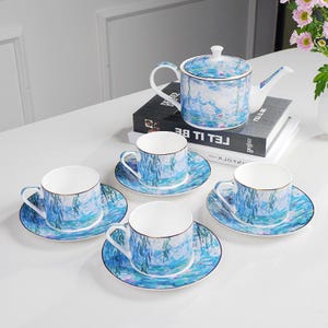 Hand-Painted Ceramic Coffee Set: 9-Piece Tea Party Set