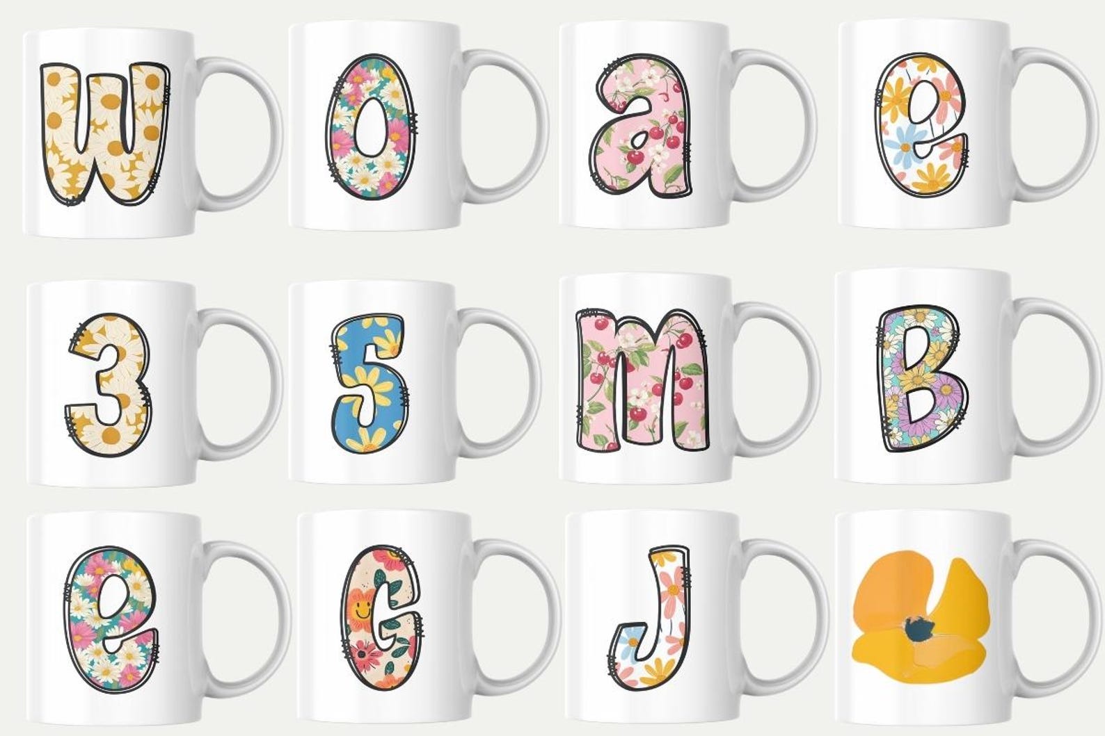 Floral Alphabet Clipart Set: Boho Flower Letters, Numbers (PNG, 300 DPI ...