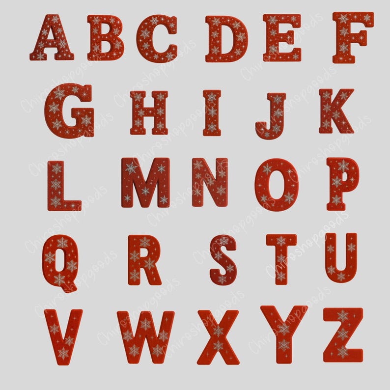 Christmas Alphabet Clipart: Red Holiday Letters With Snowflakes ...