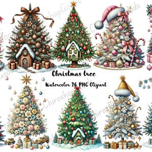 Watercolor Christmas Tree Clipart, Festive Holiday PNG (Digital Download)