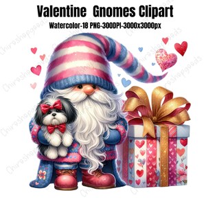 Watercolor Valentine Gnomes Clipart: Gift Designs (Digital Download)