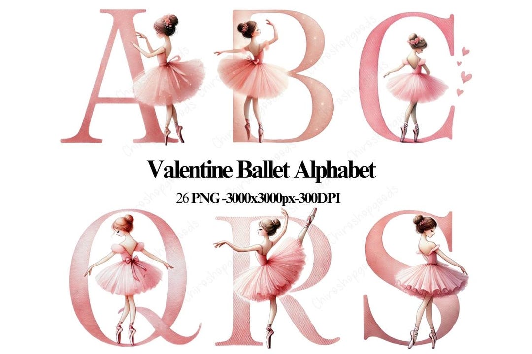 Valentine Ballerina Alphabet PNG: Pink Tutu Letters (digital Download ...