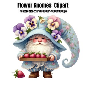 Flower Gnome Watercolor Clipart, Cute Gnome PNG Bundle, Floral Fantasy Gnomes Digital Art, 21 PNG Images, Instant Download for Sublimation