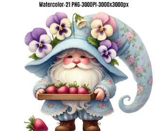 Gnomo de flores de acuarela: 21 imágenes PNG para sublimación (descarga digital)