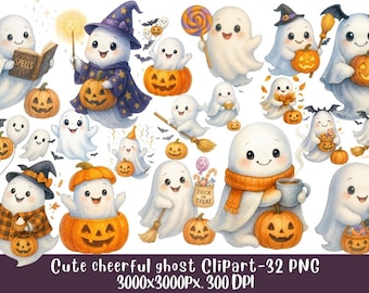 Cute Ghost Clipart Bundle | Spooky Halloween PNG Illustrations (Digital Download)