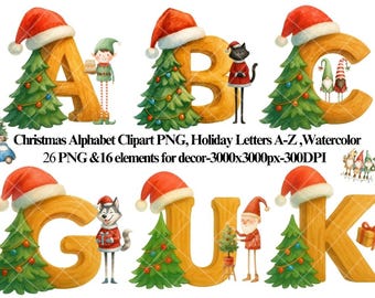 Weihnachten Alphabet Cliparts: Weihnachtsmütze Buchstaben, Elfen Grafiken (digitaler Download)