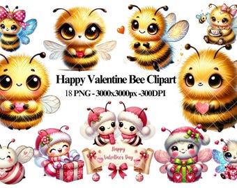 Valentine Bee Clipart, Cute Honeybee Graphics, DIY Crafts (Digital Download)